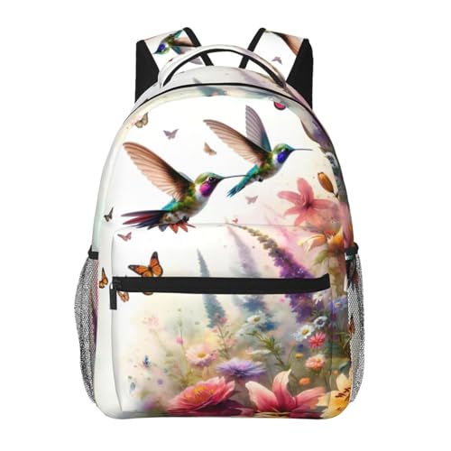 Garden Hummingbird Casual Backpack, Lightweight Laptop Bag Daypack, Colorful Butterfly Floral Backpacks for Women Men Teens Students, Retro Polyester Bookbag Gifts for School Work Travel Hiking - color: Hummingbird 02