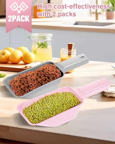 2 Cup Dog Food Scoop(2 Pack), Plastic Pet Food Scoop with Measuring Lines for Accurate Pet Food Portions,Dishwasher Safe (Grey and Pink) - color: Grey and Pink
