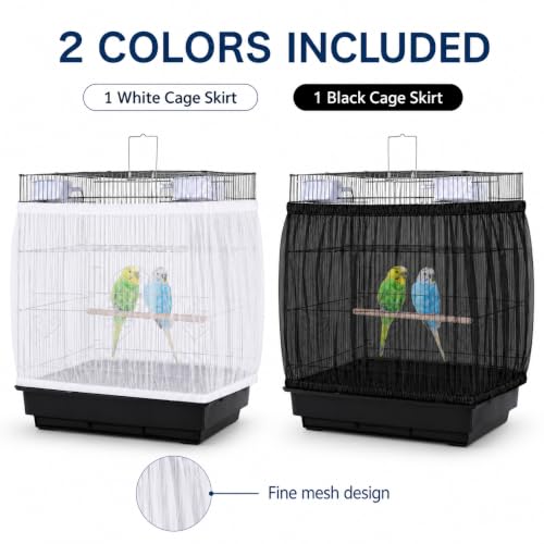 RAINFLOW 2 Pack Bird Cage Seed Catcher - Adjustable Bird Cage Skirt | Black & White, Fits 55-100 in Circumference, 16 in High, Breathable Seed Guard for Parrot, Parakeet and Cockatiel Cages
