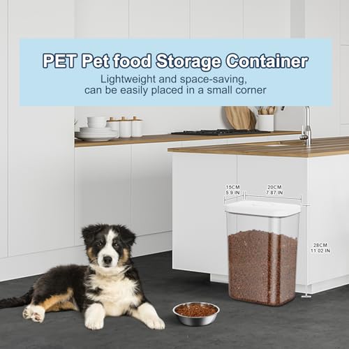 LEAWALK 5-8 Lbs/6Qt Airtight Dog Cat Food Storage Container and Pet Storage Bin BPA-Free, PET Clear Stackable Dog Treat Containers Measuring Scoop Suitable for Dogs Food, Cats Food and Other Dry-2Pack - color: White (5.6L-2Pack)