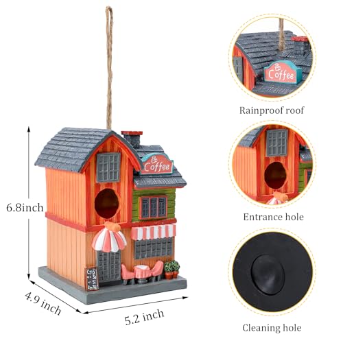 Yinns Bird House for Outdoor, Decorative Store Bird Houses for Garden Decor | BirdHouse for Outside Nesting, Decorative Coffee Store House WaterProof Bird Houses for Yard Garden Decor - color: Colorful Coffee house