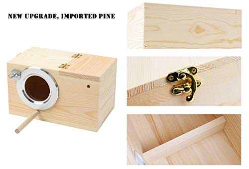 Pine Wood Parakeet Nest Box Bird House Budgie Breeding Mating Box for Lovebirds Cockatiel Parrotlets (S) - size: S