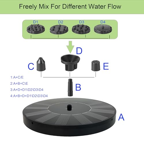 Solar Fountain for Bird Bath, 1.4W Floating Water Pump, 6 Nozzles