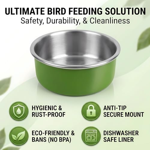 Bird Cage Bowls for Parakeets (2 Pack) - Stainless Steel Food & Water Feeder Cups with Clamp Holder, Hanging Feeder for Budgies, Canary, Conures, Lovebirds, Squirrel & Small Animals - size: 2 pcs