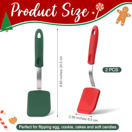 Silicone Cookie Spatula Turner 2 Pack Mini Brownie Spatula Flexible Kitchen Small Silicone Turner for Nonstick Cookware Heat Resistant No Scratch Flipper for Egg(Solid Flat,Red, Green) - color: Red, Green