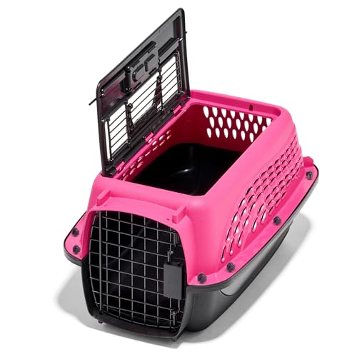 Petmate Dog Crates for Small Dogs & Cat Carriers, Two-Door Plastic Pet Kennel, Top & Front Loading, XS 19" For Dogs Up To 10 lb, Pink | Plastic pet kennel made in USA, for small pups and kittens, dual entry design, great for travel and vet trips, easy acc