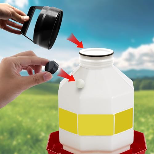 Plastic Poultry Waterer Replacement Parts Kit | 10 Caps & 4 O-Rings, Compatible with Miller, Little Giant PPF & Farm-Tuff 3/5/7 Gallon Poultry Founts (Black) - color: Black