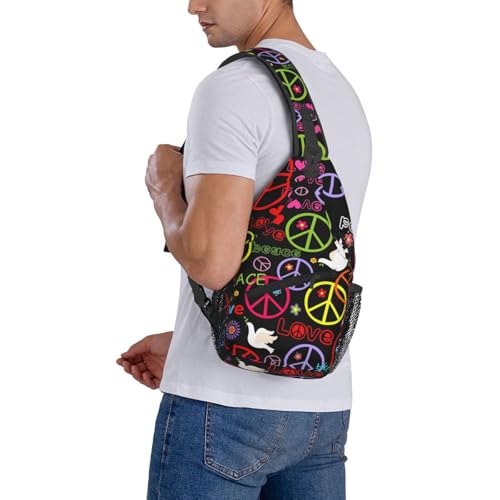 Abstract Hippie Peace Sign Flower 60s 70s Sling Backpack Crossbody Shoulder Bag Chest Bag Travel Chest Pack Casual Daypack For Women Men Hiking Sports Working - color: Black5