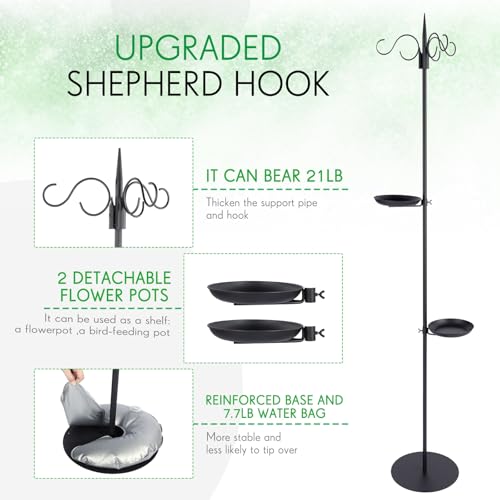 1 Set Upgraded 75.9" Shepherds Hook for Bird Feeder, Hanging Plant Wind Chime Stand, Metal Adjustable Standing Pole Holder for Indoor Outdoor, with 2 Rack & Weight Bag (3 Hooks) - style: 3 Hooks