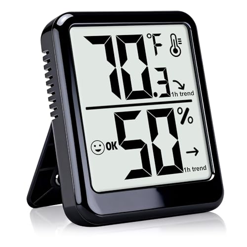 Room Thermometer Indoor Hygrometer Temperature and Humidity Monitor | Accurate Sensor, Fast Refresh, Big Digits, Easy to View, ℉/℃, w/ AAA Battery, Compact for Home, Office, Pet, Plant - color: Black - Upgraded Version, size: 1 - Pack