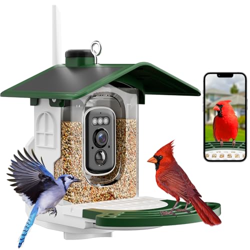 Smart Bird Feeder with Camera, 2K AI Identification, Grass Green | Dual Solar Power, 32GB SD Included, Squirrel Barrier Tray, IP65 Weatherproof, Instant Bird Alerts, 30-Day AI Cloud Trial - color: Grass Green