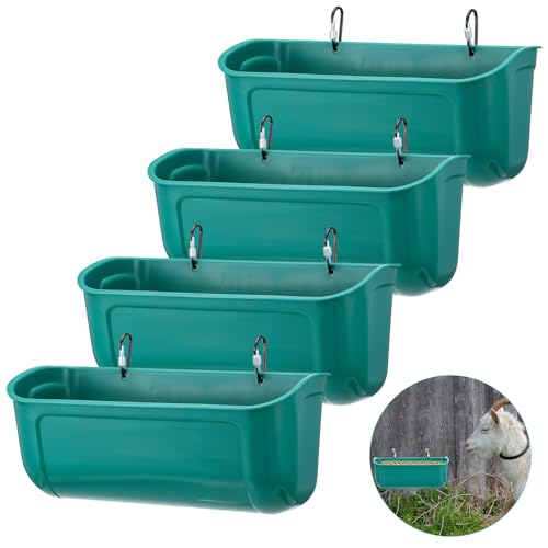 Lemecima Goat Feeders Fence Hanging, 3.5 Quart Chicken Feeder Trough for Livestock Poultry 4 Pack