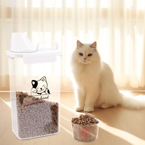 Cat Food Container 2.5L Clear Plastic Cat Food Storage 3 lbs Cat Food Portable Container with Pour Spout/Measuring Cup,Airtight Pet Food Dispenser Ideal for Travel,Camping,Picnic-BPA Free - color: Cat