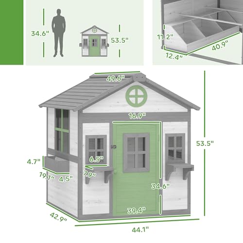 PawHut Chicken Coop for 2-4 Chickens with Nesting Box 50" x 44" x 54" White | Wooden Hen House, Outdoor Playhouse, Poultry Cage, Planter Pots and Boxes, Windows, Rabbit Hutch, Backyard Use