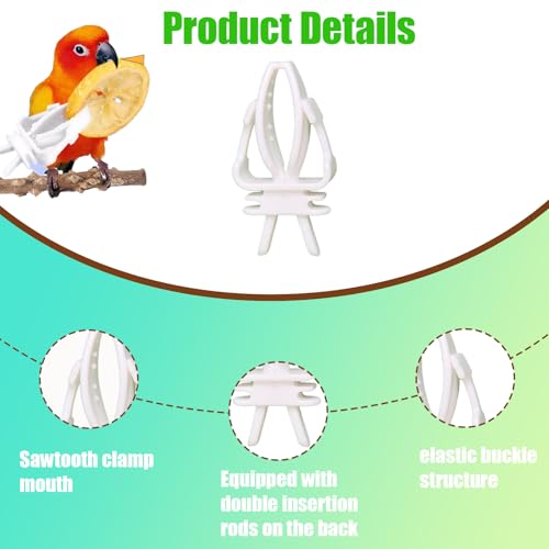 10 Pieces Millet Holder for Bird Cages, White Plastic Fruit, Vegetable, Snacks Food Feeder Clips Cuttlebone Holder for Small Bird Parrot Parakeet Budgie Cockatiel Conure Cockatoo Macaw Cage Accessorie - color: White