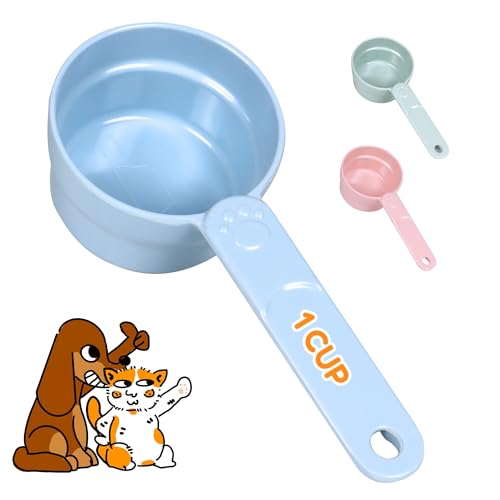 1 Cup Dog Food Scoop, Extra Long Handle Sturdy Melamine Pet Food Measuring Scoop with Clear Marking Lines, BPA-Free, Shatterproof, Food Cup for Dogs Cats Birds Rabbits, Dishwasher Safe (Blue, 1 Cup) - color: Blue, size: 1 Cup