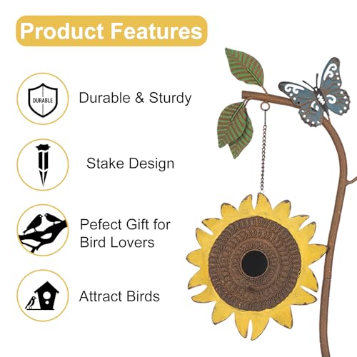 BAYN 57” Bird Houses Stake for Outside, Metal Wild Bird Feeder Birdhouse Stake Pole with Sunflower Design Outdoor Decorations for Patio, Backyard, Garden - style: Sunflower