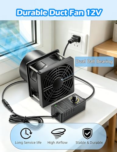 80mm x 38mm 3 Inch Duct 12V Computer Exhaust Fan with AC Variable Speed High Airflow Small Ventilation Fan Dual Ball for Paint Booth Fume Extractor 3D Printer Greenhouse Dryer Booster Cooling - size: 8038-one duct