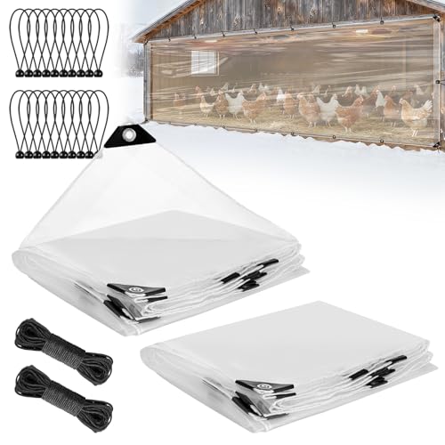 2pcs 4x13ft Chicken Coop Covers Accessories for Winter - Easy to Install Waterproof Chicken Run Tarp with Elastic Cords & Ropes - size: 4x13ft