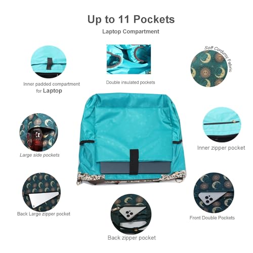Diaper Tote Bag Totepack Backpack Crossbody Bag 3 in 1 for Women Laptop Backpack Multifunctional with Insulated Pockets - color: Corduroy Dark Green Moon