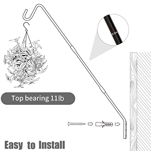 Juegoal 2 Pack Heavy Duty Deck Hook, 25 Inch or 36 Inch Wall Mounted Extended Reach Deck Hook Wall Pole Plant Bracket for Hanging Bird Feeder, Plants, Suet Baskets, Lanterns, Wind Chimes - size: 2 Pack