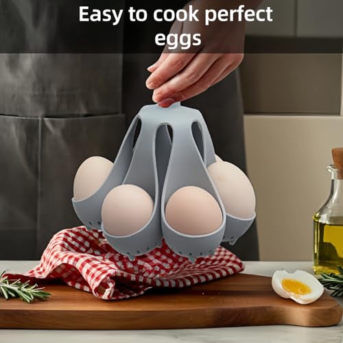 Silicone Egg Boiler Rack, Freestanding Egg Boiler,egg boiler holder,Silicone Boiled Egg Cooker,Storage and Egg Rack for Making Soft or Hard Boiled Eggs,Holds 6 Eggs, for Cooking Kitchen Gadget, Gray