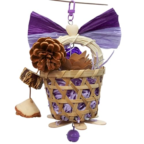 Bird Toys Foraging Shredder Hanging Toys Rope Perch with Bell Parakeet Toy Parrot Swing Climbing Standing Toys Bird Cage Accessories for Conure Cockatiel Budgies Lovebird, Purple - color: Purple