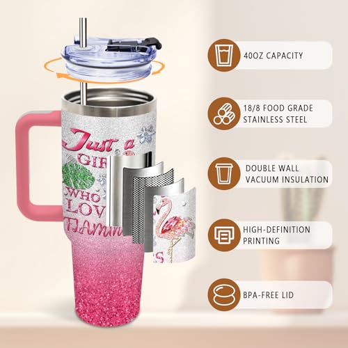 DUUV Pink Flamingo Tumbler 40oz, Insulated Flamingo Gift for Women Girl | Just a Girl Who Loves Flamingos Tumbler Leakproof, Girly Flamingos Mug, Christmas Thanksgiving Birthday Gift, 1 Pack - color: Diamond Flamingo