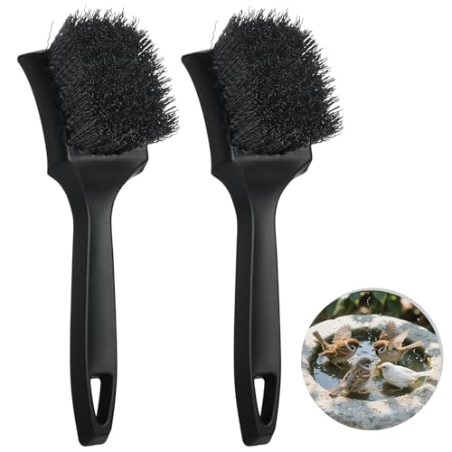 2 Pcs Brush for Bird Baths Black Hard Bristle Cleaning Brush with Ergonomic Handle Utility Bird Bath Cleaner for Bird Feeder Bath Accessories Fountain Outdoor Cleaning