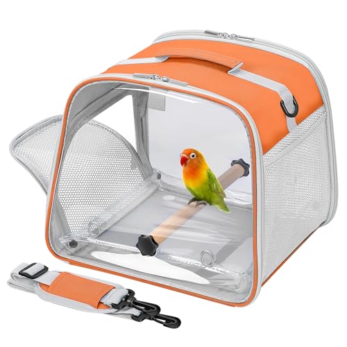 Small Bird Carrier, Large Window Travel Cage with Stand and Easy Clean Tray for Parrot Parakeet Cockatiels, Lightweight and Portable, Orange H - color: Orange