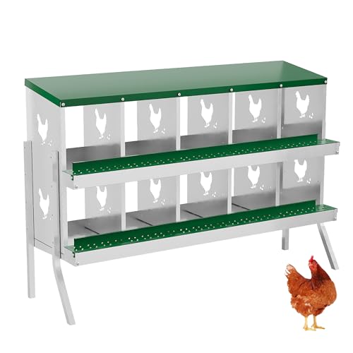 Garvee ‌Galvanized Steel Chicken Nesting Box with Roll Out Egg Tray - 10 Hole, Rustproof & Ventilated Laying Boxes for Hens, Chickens, Ducks | Easy-Clean Poultry Coop Accessories, Green with Stand