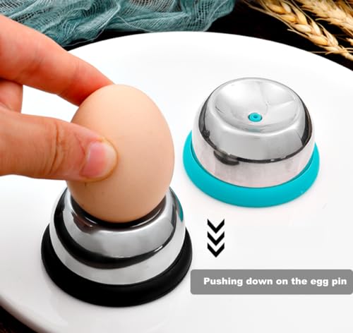 Egg Piercer Set with Stainless Steel Pin, Secret to 1-Second Shell Removal, 2-Pack Egg Hole Puncher Poker with Non-Slip Base, Blue & Green, Perfect for Hard and Soft Boiled Eggs - color: Blue,Black