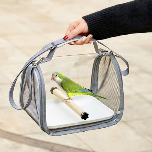 Portable Bird Travel Bag Transparent Pet Cage Easy to Clean Detachable Tray Suitable for Small Pets (Gray) - color: Gray
