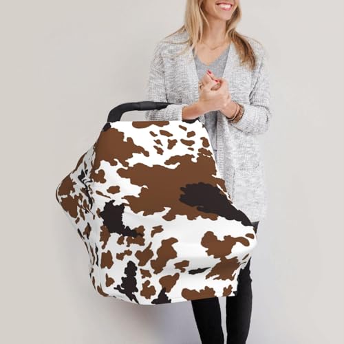 Brown Cow Print Baby Car Seat Covers, Cow Print Western Baby Stuff Multi-use Carseat Canopy for Boys and Girls Stretchy Infant Carseat Cover Shower Gifts - color: brown cow print