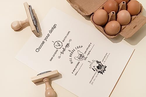 Stamp by Me | Egg Cartons Stamp | Personalized Eggs Carton Stamps | Chicken Eggs Stamper | Custom Wooden Rubber Stamp | Self-Inking Labels | Farm Stampers | Black Ink | Mini, Medium or Big Stamping