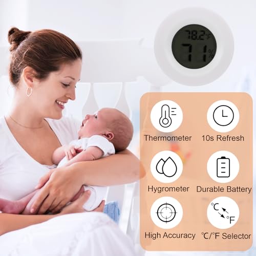 10 Pack Mini Hygrometer Thermometer - Digital Hygrometer Gauge LCD Monitor Temperature Humidity Meter Indoor Room Round Humidity Temperature Gauge for Greenhouse Home Kitchen - color: White