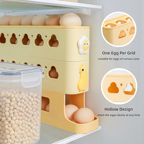 Automatic Rolling Egg Holder for Fridge – 4-Layer Automatic Egg Dispenser, Large Capacity Fridge Eggs Container, Space-Saving Fridge Organizer Tray for Kitchen