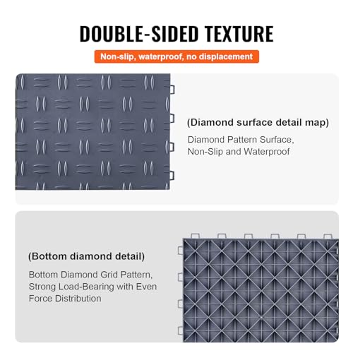 VEVOR Garage Floor Tiles 12 x 12 x 0.53 inch, Interlocking Design Ease of Installation Double-Sided Texture Non-Slip Sturdiness, for Garages, Basements, Repair Shops, Graphite Gray, 25 Pack - color: Graphite Gray, size: 25 Pack Tile