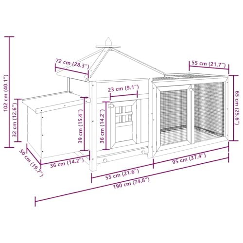 Large Chicken Coop with Nesting Box and Run, 75 Inch Outdoor Wooden Poultry Cage Hen House, Solid Firwood and Galvanized Steel Wire Backyard Pet Enclosure, Grey - color: Grey