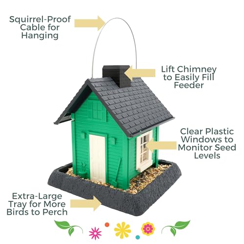 North States Village Collection - Fiesta Green Cottage Bird Feeder: Hanging Bird Feeder for Outdoors, Holds 5 Pounds of Seed - color: Fiesta Green