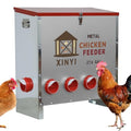 XINYI Automatic Metal Chicken Feeder, 27.6 Gallon Large Capacity with 10 No Waste Ports, Gravity Feeder with Locking Lid & Riveted Handles, Rodent Proof and Weatherproof for Your Chicken Coop - size: 10 ports