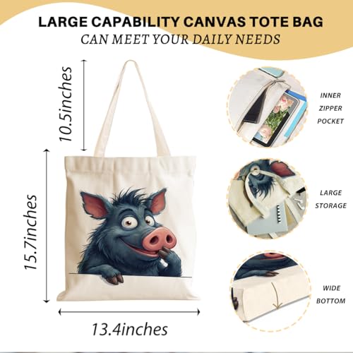 Cartoon Canvas Tote Bag, Gifts for Women Men Birthday Christmas Reusable Tote Shoulder Bag for Grocery Shopping 01 - color: Pig 485