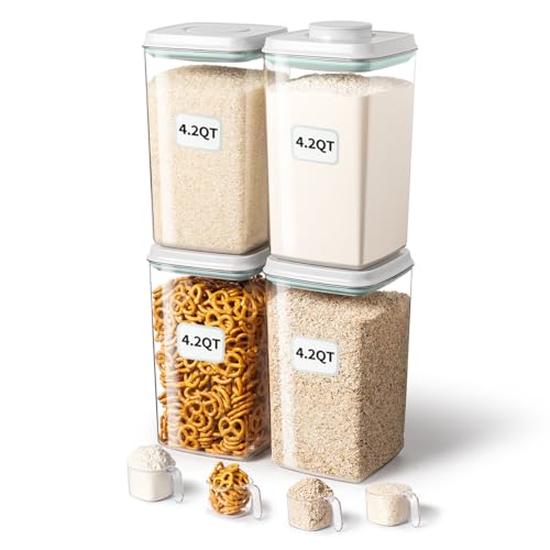Airtight Food Storage Container with Pop Lid & 130ml Scoop, 4L/4.2qt *4 BPA-Free Cereal, Rice, Flour, Pasta & Snack Container, Stackable & Durable,Kitchen Pantry Organizer - color: 4L * 4