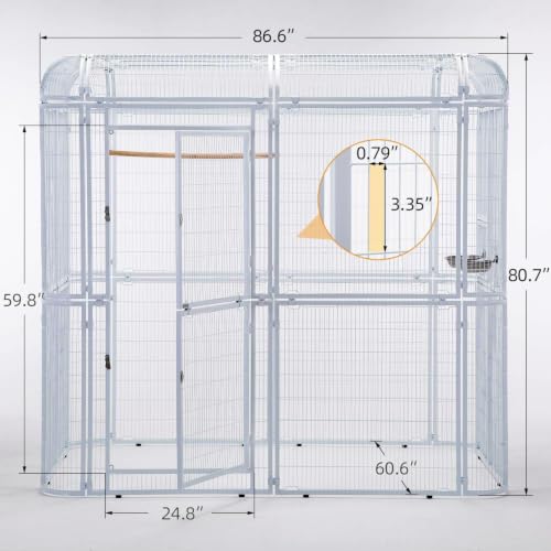 Wonline Large Walk-in Bird Cage Aviary, White | Extra-large outdoor cage for macaws, cockatoos, parrots, canaries. Double doors, 86.5"L×60.5"W×80.4"H - color: White