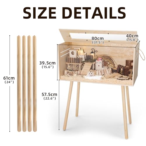 Pine Small Animals Houses&Habitats Chewproof, 32" Pine Guinea Pig Cage Hamster Cage for Small Animals (32" Medium, High-Legged Stick) - size: 32.0"L x 15.8"W x 15.8"H