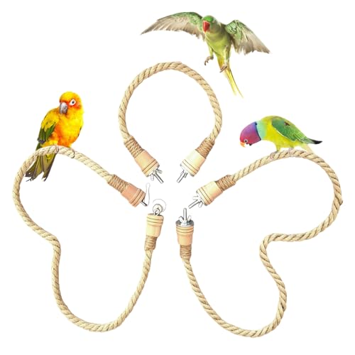 3PCS Bird Rope Perch for Parrots, Bird Cage Climbing Rope Toys Accessories,Bendable Climbing,Material sisal Rope,Stand Climbing Stand Toy for Cockatiels, Lovebirds, Budgies, Parakeets - color: light brown sisal