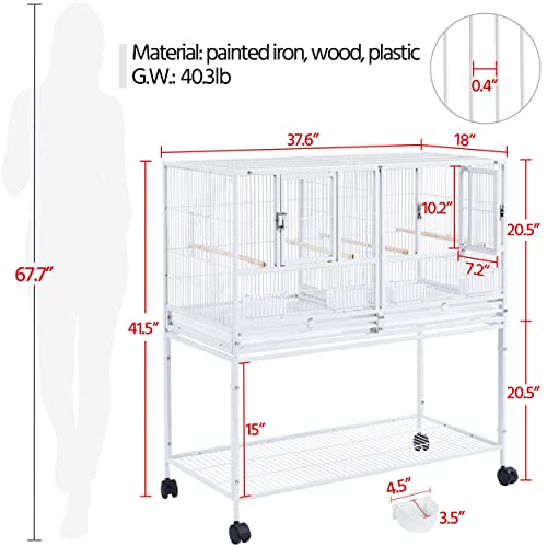 Topeakmart Divided Breeder Bird Cage for Parakeet Canary Lovebird Finch Budgie with Detachable Rolling Stand, White