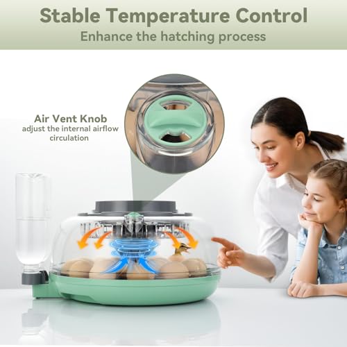 18 Egg Incubator with Automatic Egg Turning for Hatching Chicken Quail Duck | Hatching Unit with Digital Control & Built-in Candler, 2 Size Egg Tray Automatic Water Refill, Egg Incubator for Turkey Goose