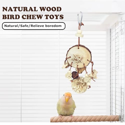 Bird Chew Toys, Natural Wood Toys Hanging Chewing Toys Aviary Cage Accessories for African Grey, Parrotlet,Cockatoos, Parrots, Parakeet, Cockatiel, Conures, Budgie, Lovebirds