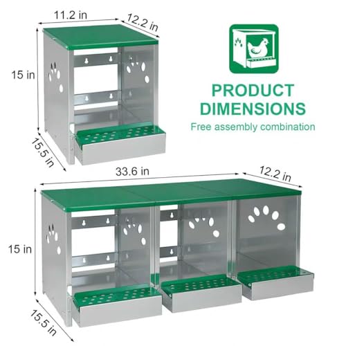Chicken Nesting Box 3 Compartments - Wall Mount Metal Egg Laying Nest Box for Chicken Coop, Easy to Assemble & Versatile Use for Hens, Ducks, Chickens